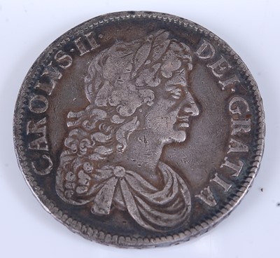 Lot 2038 - England, 1677 crown, Charles II laureate and...