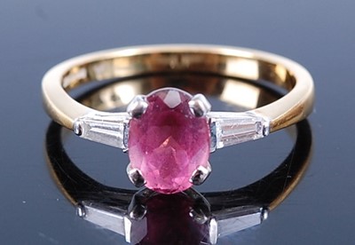 Lot 2591 - An 18ct yellow and white gold, pink sapphire...