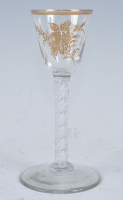 Lot 1040 - A circa 1770 wine glass, the pointed round...
