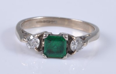 Lot 2651 - An 18ct white gold, emerald and diamond...