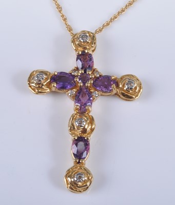 Lot 457 - An 18ct yellow gold, amethyst and diamond...