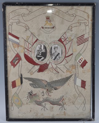 Lot 184 - The Queens Royal Regiment, a needlework panel...