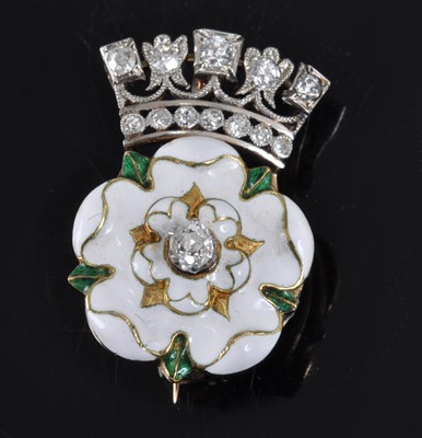 Lot 1192 - A yellow metal, diamond and enamel brooch...