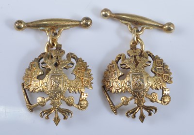 Lot 1193 - A pair of yellow metal Russian Imperial double-...