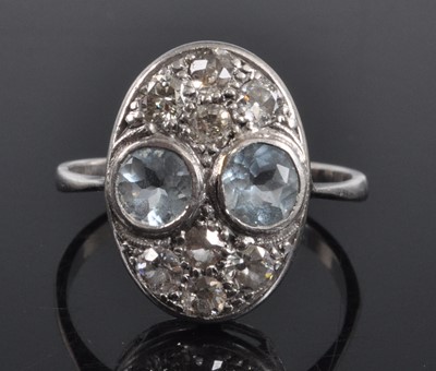 Lot 1143 - A platinum Art Deco style aquamarine and...