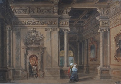 Lot 1323 - 19th century Italian school - Palazzo interior,...