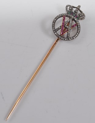 Lot 1201 - A yellow metal Royal monogram stick pin,...