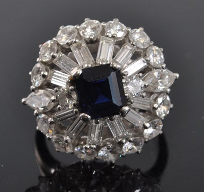 Lot 1176 - A white metal, sapphire and diamond bombe...