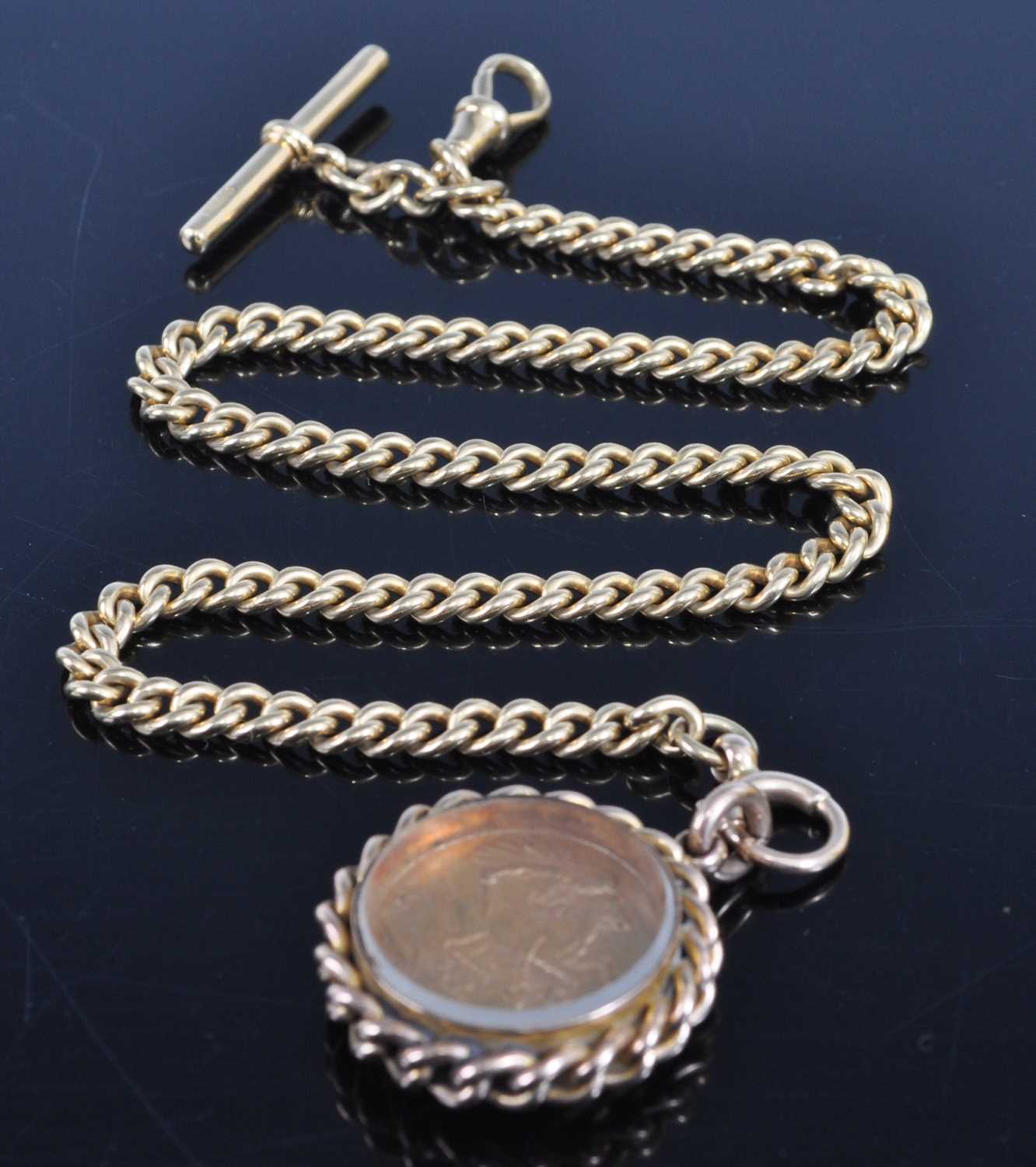 Lot 1224 - An 18ct gold curblink watch chain with Albert...