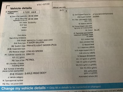 Lot 1480 - A 1998 Subaru Impreza Turbo 2000 AWD four-door...