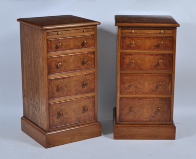 Lot 1449 - A pair of oak and burr oak bedside...