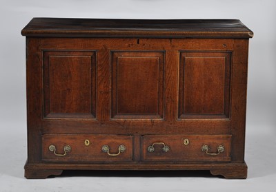 Lot 1386 - An 18th century joined oak three panel mule...
