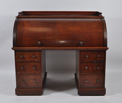 Lot 1453 - A Victorian mahogany twin pedestal cylinder...