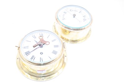 Lot 59 - A lacquered brass cased ships clock, the...