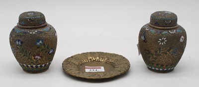 Lot 224 - A pair of 20th century Japanese cloisonne jars...