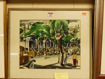 Lot 1068 - Hubert Buel (1915-1984) - Street scene,...