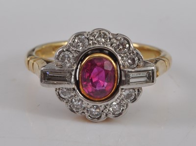 Lot 2504 - A yellow and white metal, ruby and diamond...
