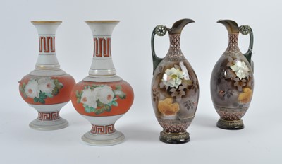 Lot 28 - A pair of Victorian milk glass vases,...