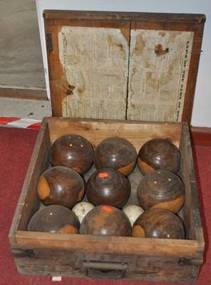 Lot 74 - A box containing a set of vintage lignum vitae...