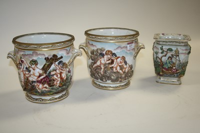 Lot 127 - A pair of Naples porcelain vases, relief...