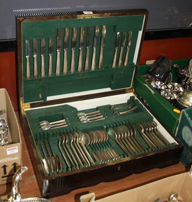 Lot 290 - A mid-20th century oak cased canteen of silver...