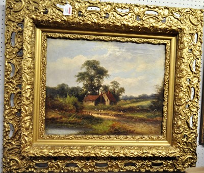 Lot 1002 - R Perry - farmyard scene with chickens, oil on...