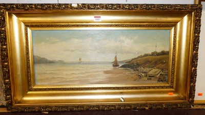 Lot 1045 - E R Offer - Boats on the estuary, oil on...