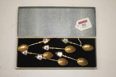 Lot 302 - A set of six sterling silver teaspoons, enamel...