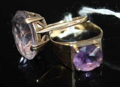 Lot 422 - A modern 9ct gold amethyst set dress ring,...