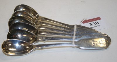 Lot 330 - A set of six William IV silver mustard spoons,...