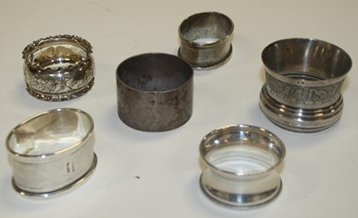 Lot 339 - A collection of six silver napkin rings, 4.4oz