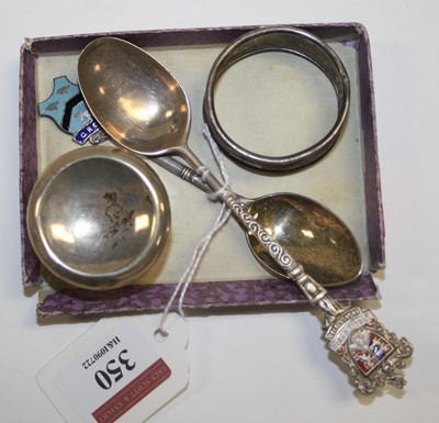 Lot 350 - Two silver and enamel decorated teaspoons;...