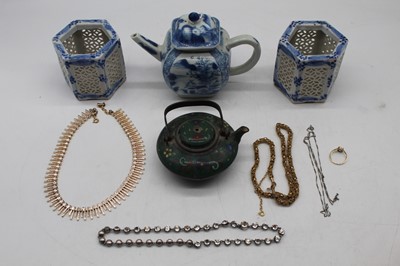 Lot 366 - A Chinese blue and white porcelain teapot;...
