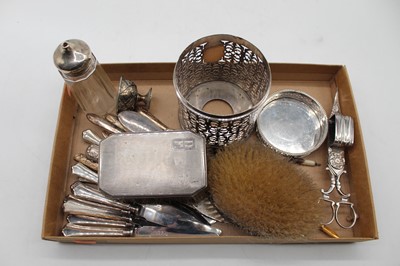 Lot 376 - A box of mixed silver and plated wares, to...