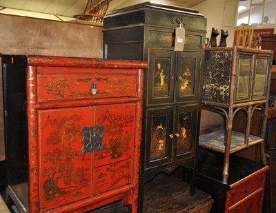Lot 1249 - A pair of Chinese red and black lacquered two...