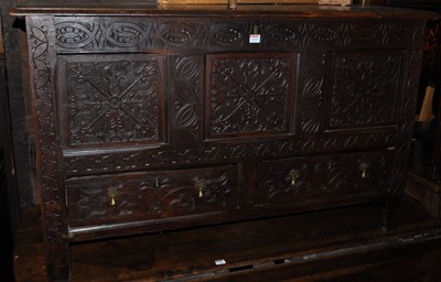 Lot 1319 - An 18th century joined oak and later floral...