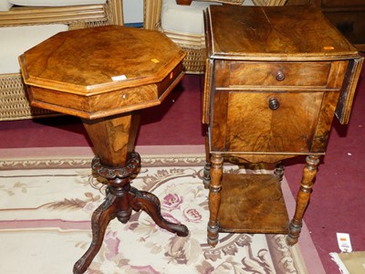 Lot 1357 - A mid-Victorian figured walnut octagonal hinge...