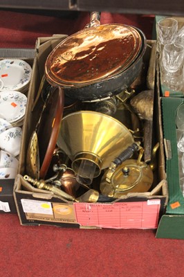 Lot 657 - A box of miscellaneous metalware to include...