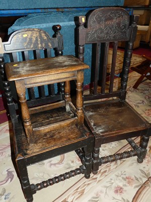 Lot 1414 - A joined oak joint stool, together with two...
