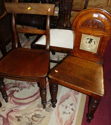 Lot 1417 - A mid-Victorian oak panelled seat hall chair,...