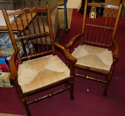 Lot 1424 - A pair of contemporary oak and rush seat...