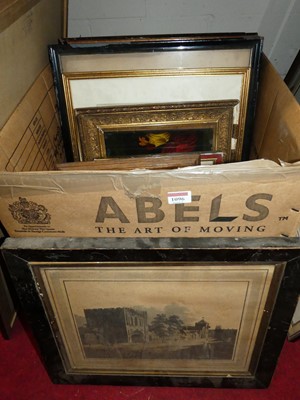 Lot 1096 - A box of assorted pictures and prints, largely...