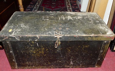 Lot 1099 - A wooden trunk, having canvas bound lid and...