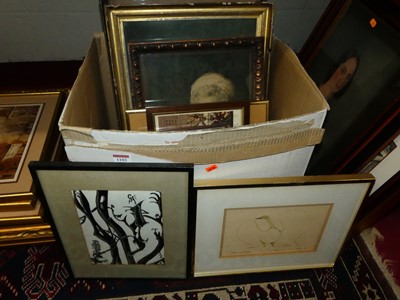 Lot 1102 - A box of assorted pictures and prints, to...