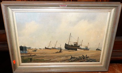 Lot 1124 - James Wright - Hastings beach, oil on canvas,...