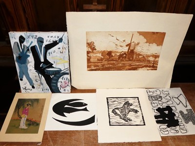 Lot 1127 - Ousmane Magassa - Jazz musicians, mixed media;...