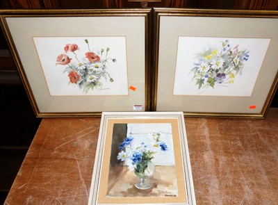 Lot 1137 - Thelma Long - Still life with wild flowers,...