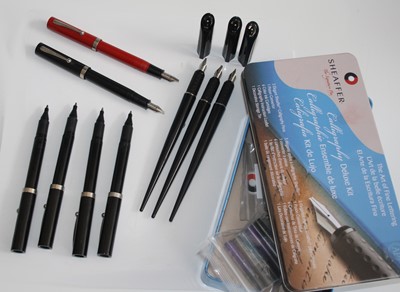 Lot 189 - A part Sheaffer Calligraphy Deluxe kit in tin,...
