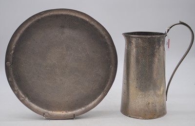Lot 56 - A white metal table gong, dia. 31cm, together...