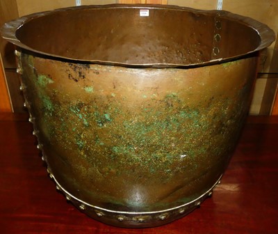 Lot 1166 - A large circa 1900 riveted copper log bucket,...